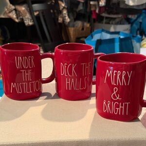 Rae Dunn Red Ceramic Holiday Mug - "Merry & Bright"